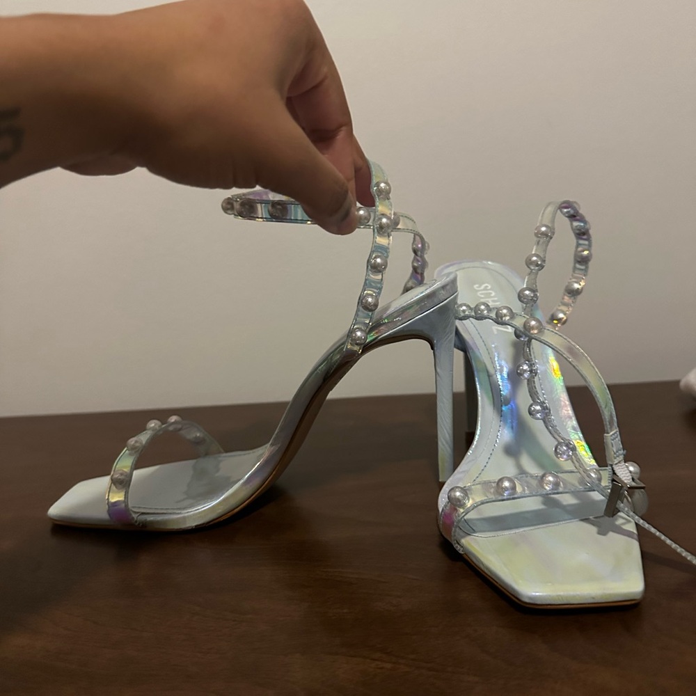Schutz Iridescent Pearl Strap Heels